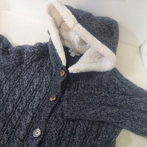 Denim & Co Womens Gray Marled Cable Knit Sherpa Lined Hooded Cardigan Small